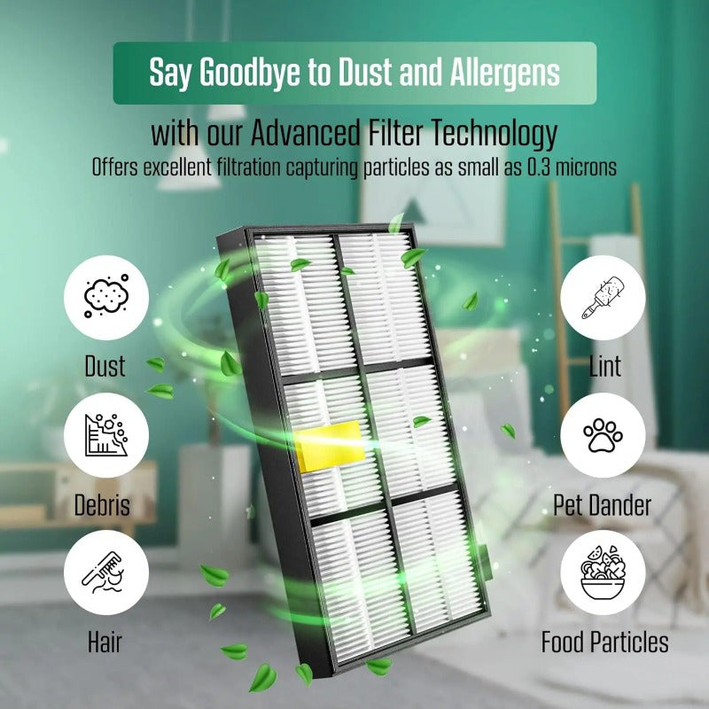 iRobot 800 va 900 seriyali changyutgichlar uchun almashtirish HEPA filtrlar qulay 4-dona to'plamda keladi. Ushbu filtrlar 805, 860, 870, 871, 875, 880, 890, 960, 961, 980, 981 va 985 kabi turli modellarga mos keladi. Ular quyidagilardan tayyorlangan