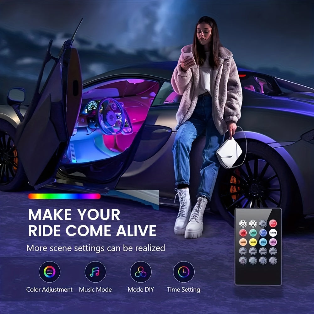 Car Interior Ambient Lights Multi-Color Voice-Activated Music-Responsive Strip