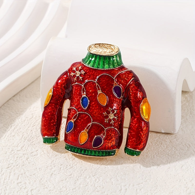 Women’s Christmas Sweater Brooch Alloy Irregular Shape Red Green Accessory