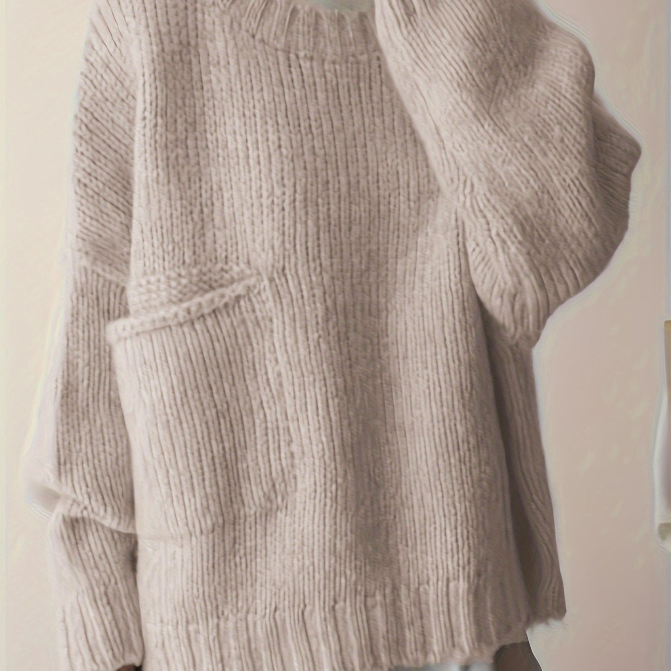 Plus Size Women's Solid Long Sleeve Crew Neck Sweater Fall Winter Casual