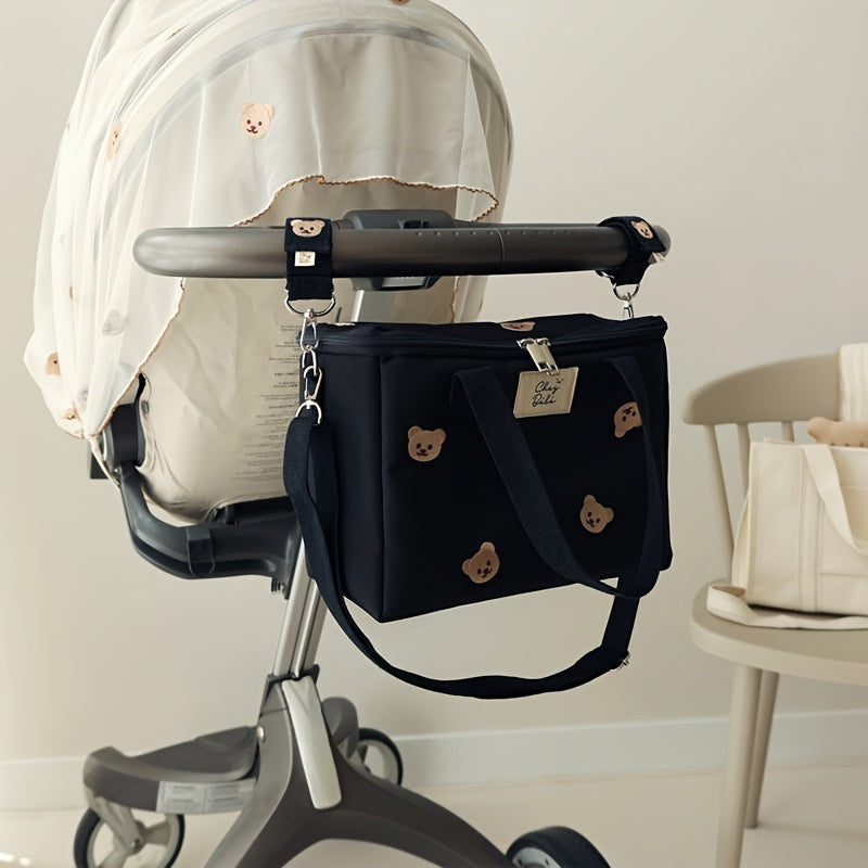 Juego de 2 ganchos de oso de dibujos animados para cochecito, accesorios bordados para cochecito de bebé