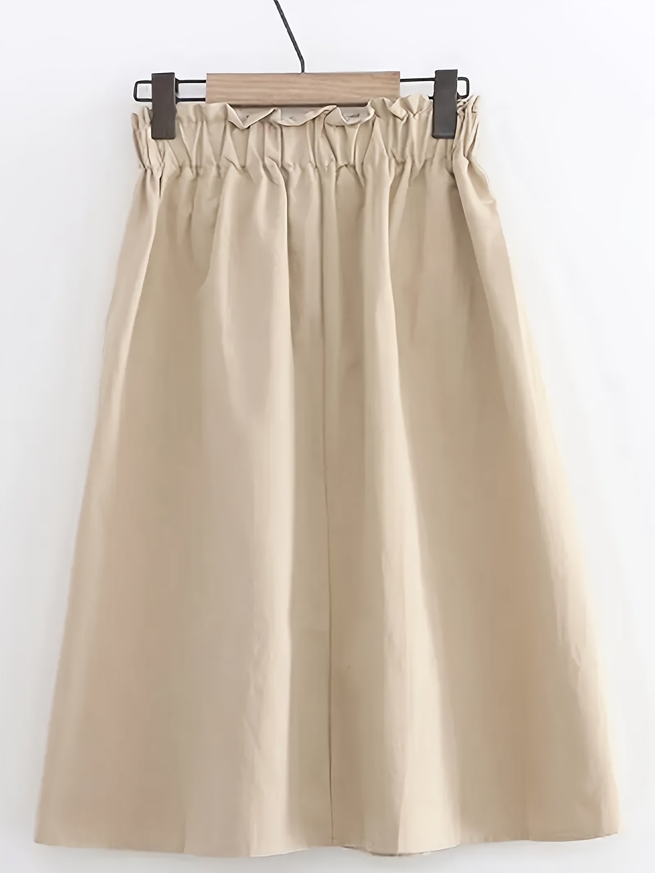 Falda acampanada para mujer de talla grande en beige con bolsillos por debajo de la rodilla para oficina casual