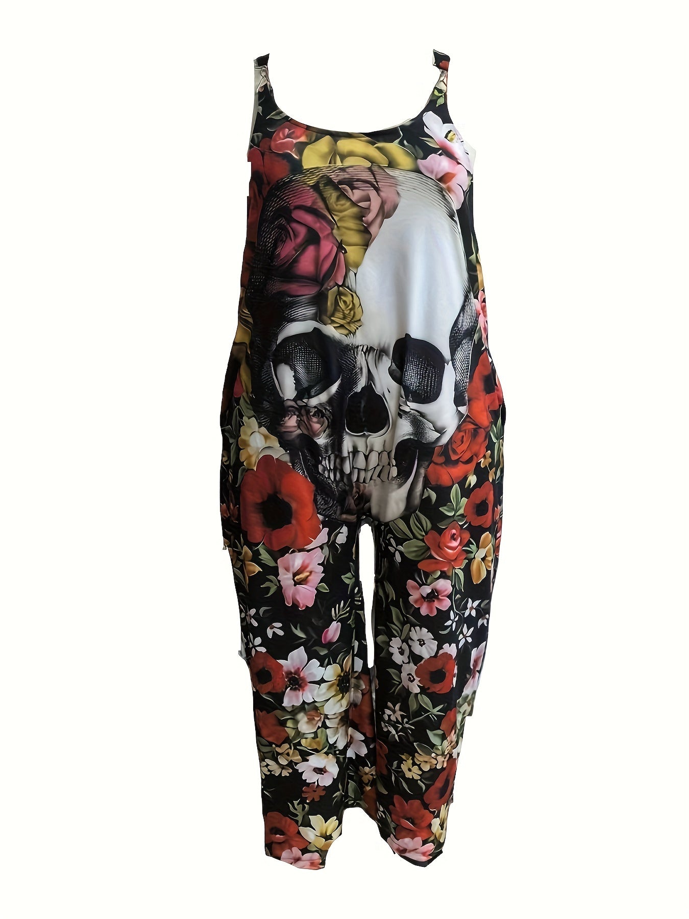 Women's Floral Print Sleeveless Jumpsuit Casual Summer Romper with Asymmetrical Hem