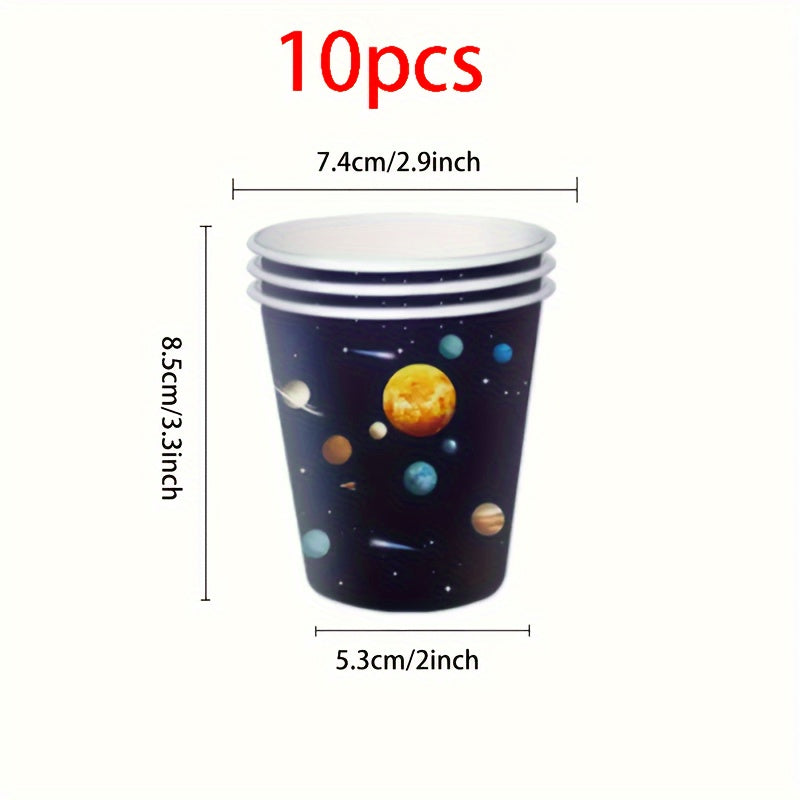 10-Piece Space Party Supplies Set Galaxy-Themed Paper Plates Cups Napkins for Birthday