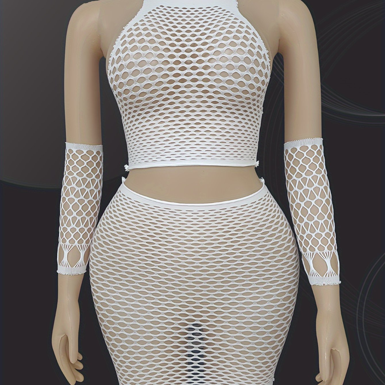 Женский комплект из кроп-топа и юбки из сетчатого кружева plus size, легкая поддержка, однотонный