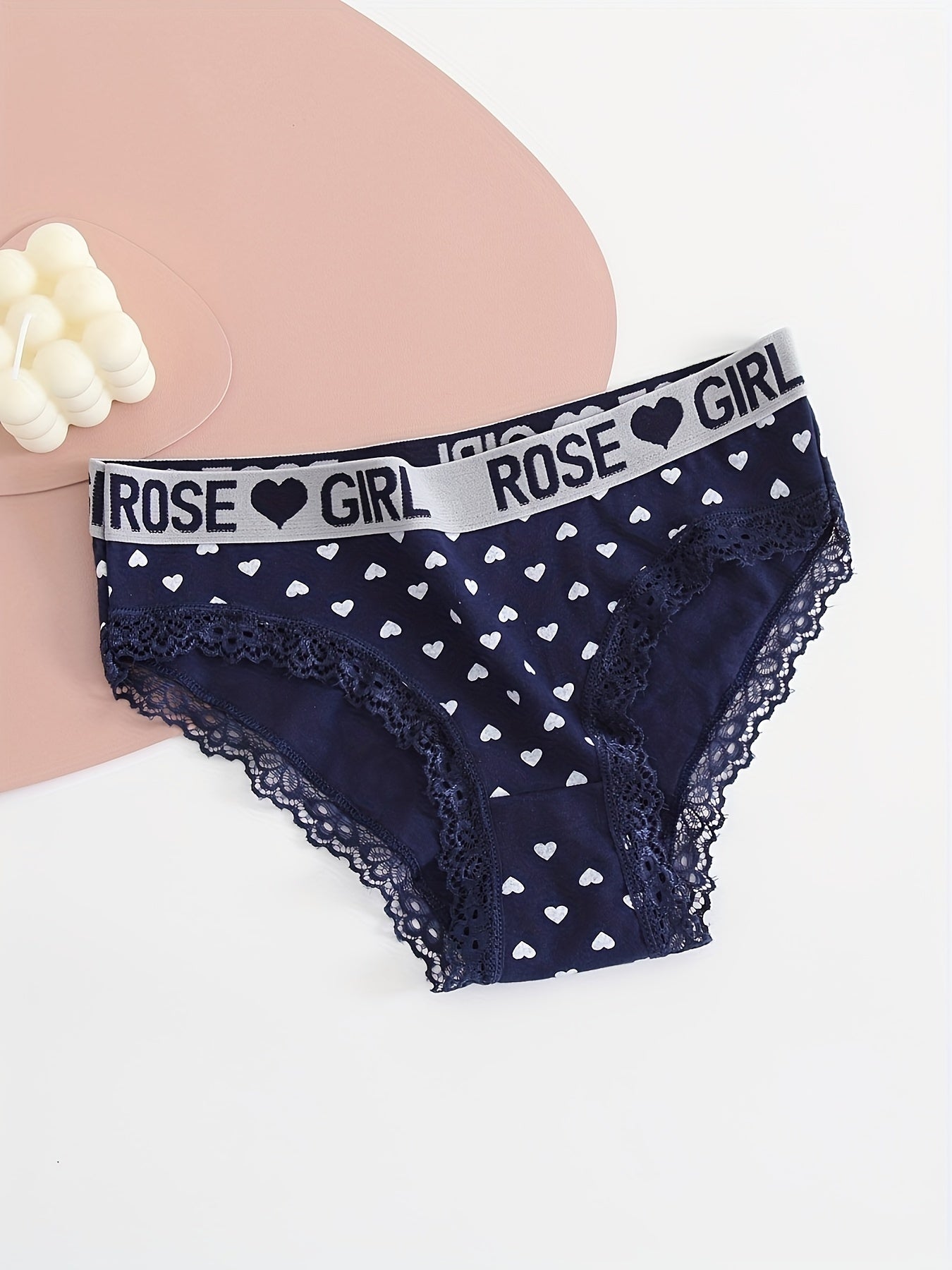 Women's Briefs 5-Pack Rose Heart Print Low-Rise Spandex Knit Underwear