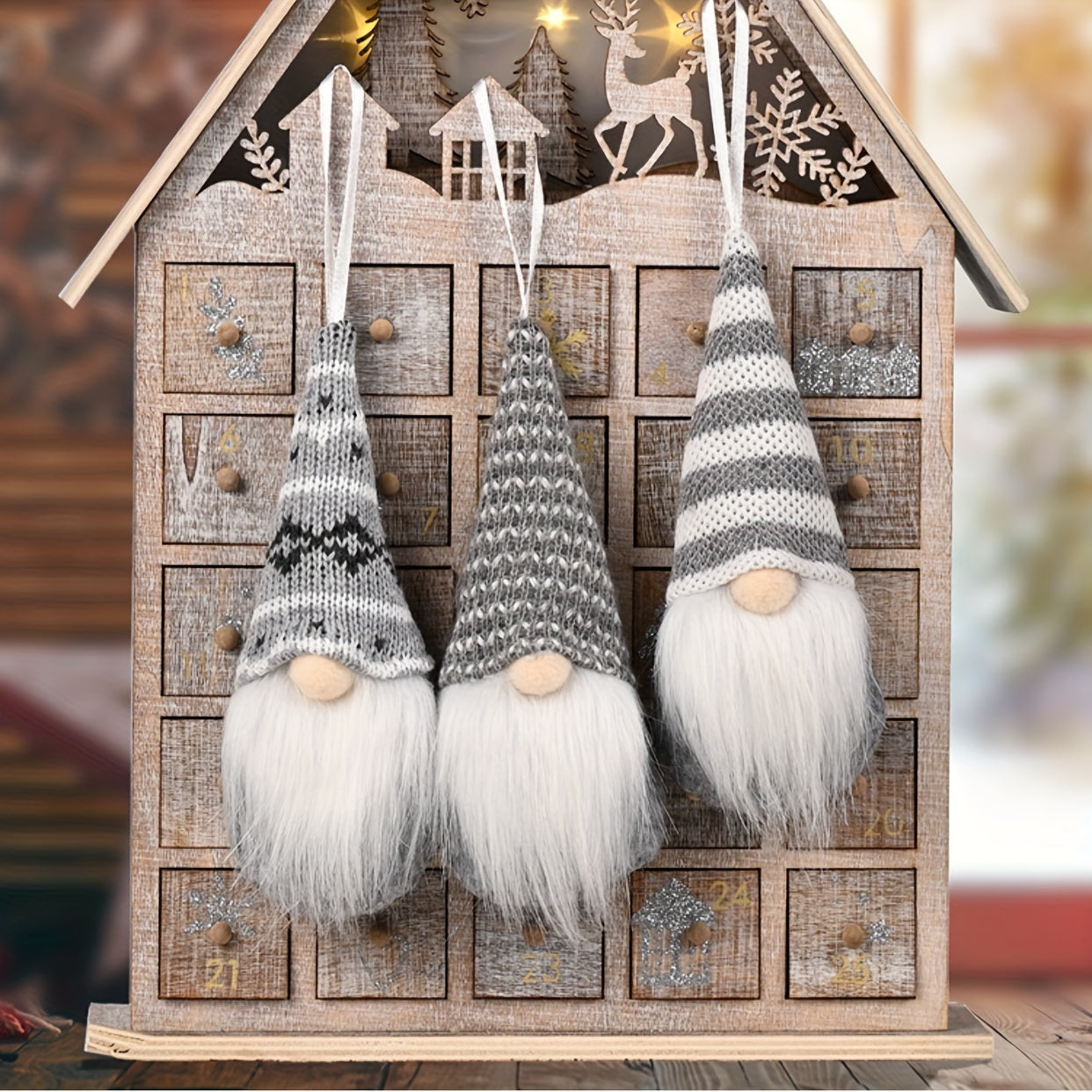 Set of 3 Christmas Gnome Ornaments for Holiday and Seasonal Decoration