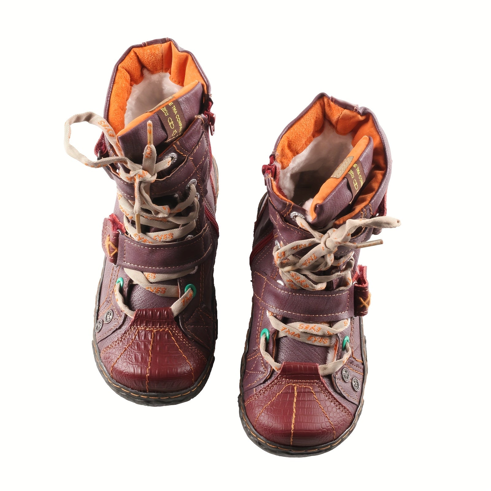 Women's Retro Leather Short Boots with Zipper and Lace Up Design