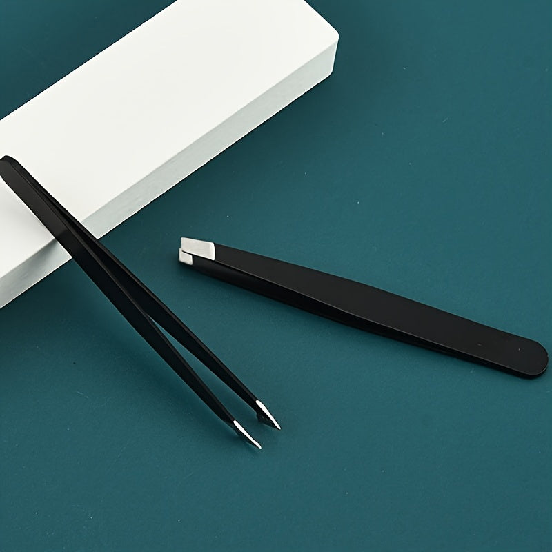 Unisex Precision Tweezer Hair Plucker Slant Tip for Eyebrow Grooming Black