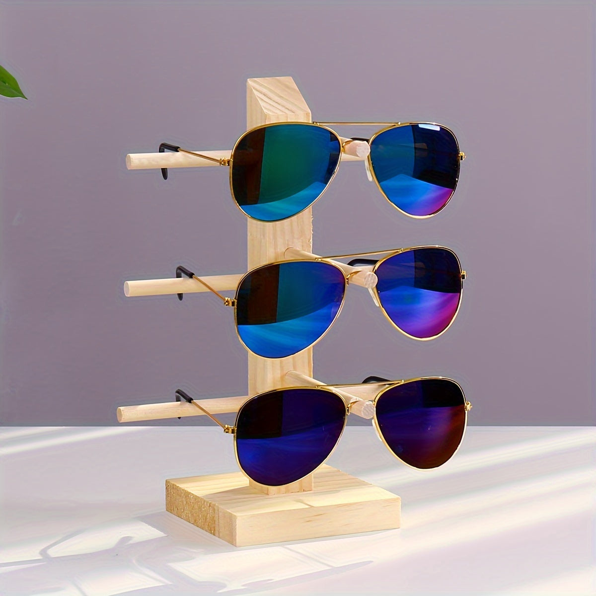 Wooden Eyeglass Display Stand with Removable Storage Rack for Men Women