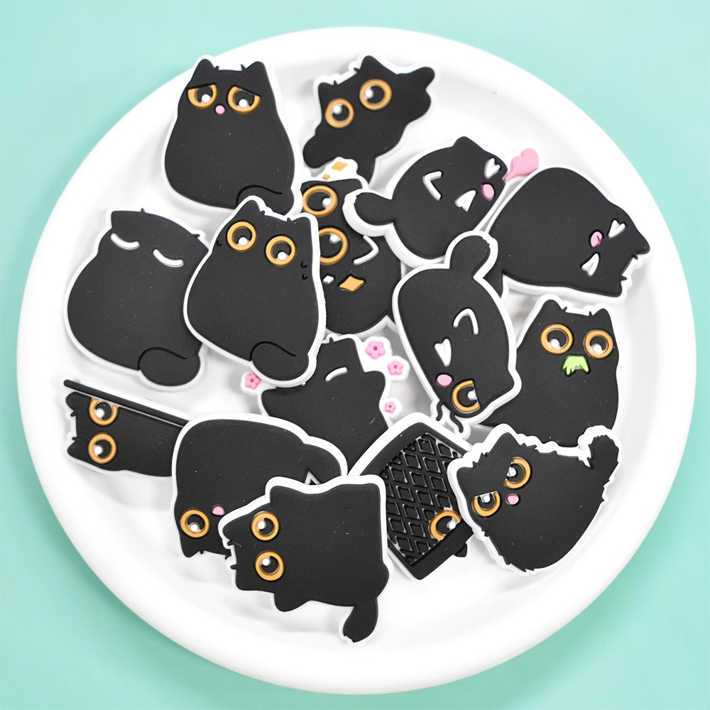 15 dona qora mushuk poyafzal charm to'plami plastmassa poyafzal bezaklari aksessuarlari