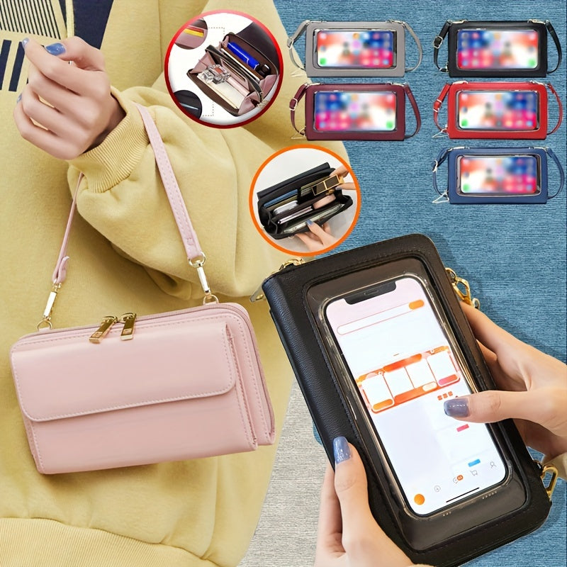 Women's Crossbody Phone Bag RFID Blocking Touch Screen Synthetic Leather Adjustable Strap Black Red Blue