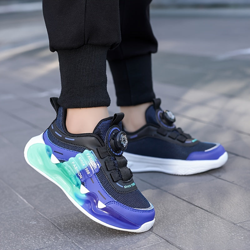 Kids Breathable Mesh Sneakers Low Top with Rotating Buckle Closure for Boys 14 and Under