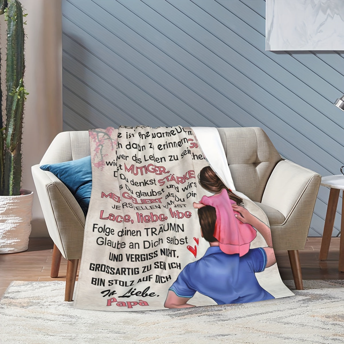 Hypoallergenic Knitted Throw Blanket with German Message for Sofa Camping or Nap