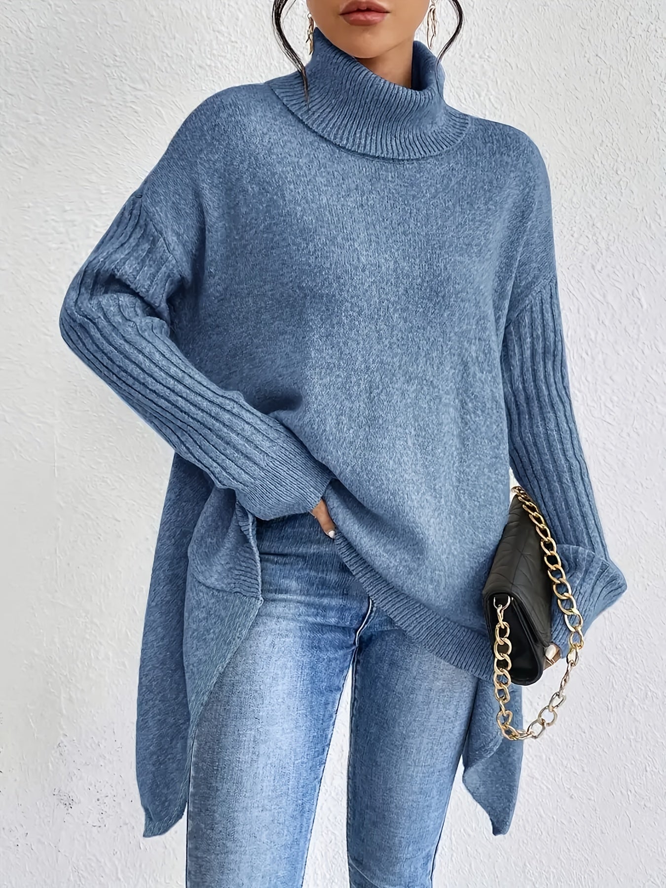 Plus Size Women's Soft Stretch High-Neck Long Sleeve Sweater Pullover Fall Winter Casual