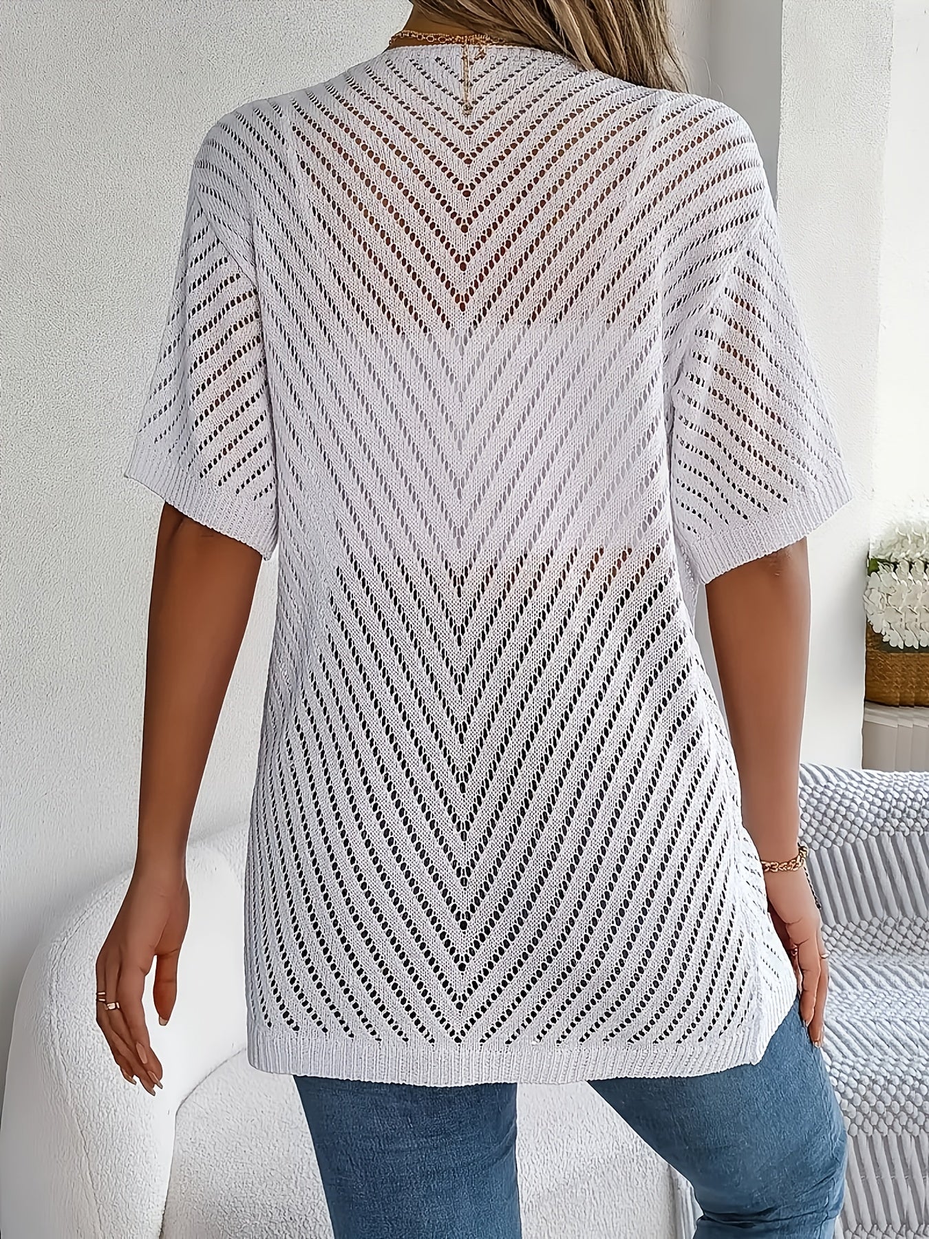 Cárdigan de punto para mujer de manga corta transpirable para verano, top elegante