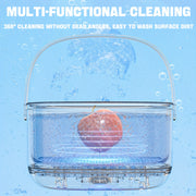 Ovoz to'lqin texnologiyasi bilan multi-funksional oshxona qurilmasi meva va sabzavotlarni tez va samarali tarzda tozalaydi. Oq rangda batareyali, aqlli uy dizayni va gradient drenaj bilan.