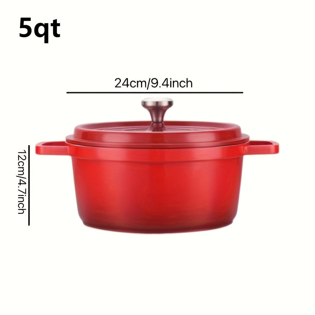 Enamel Dutch Oven 5 Qt Non-Stick Aluminum Casserole Stew Pot Kitchen Cookware