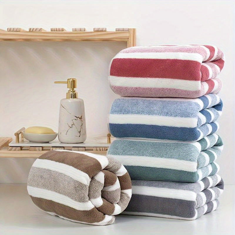 Set of 2 Soft Touch Striped Bath Towels Quick-Drying Highly Absorbent for Home Spa