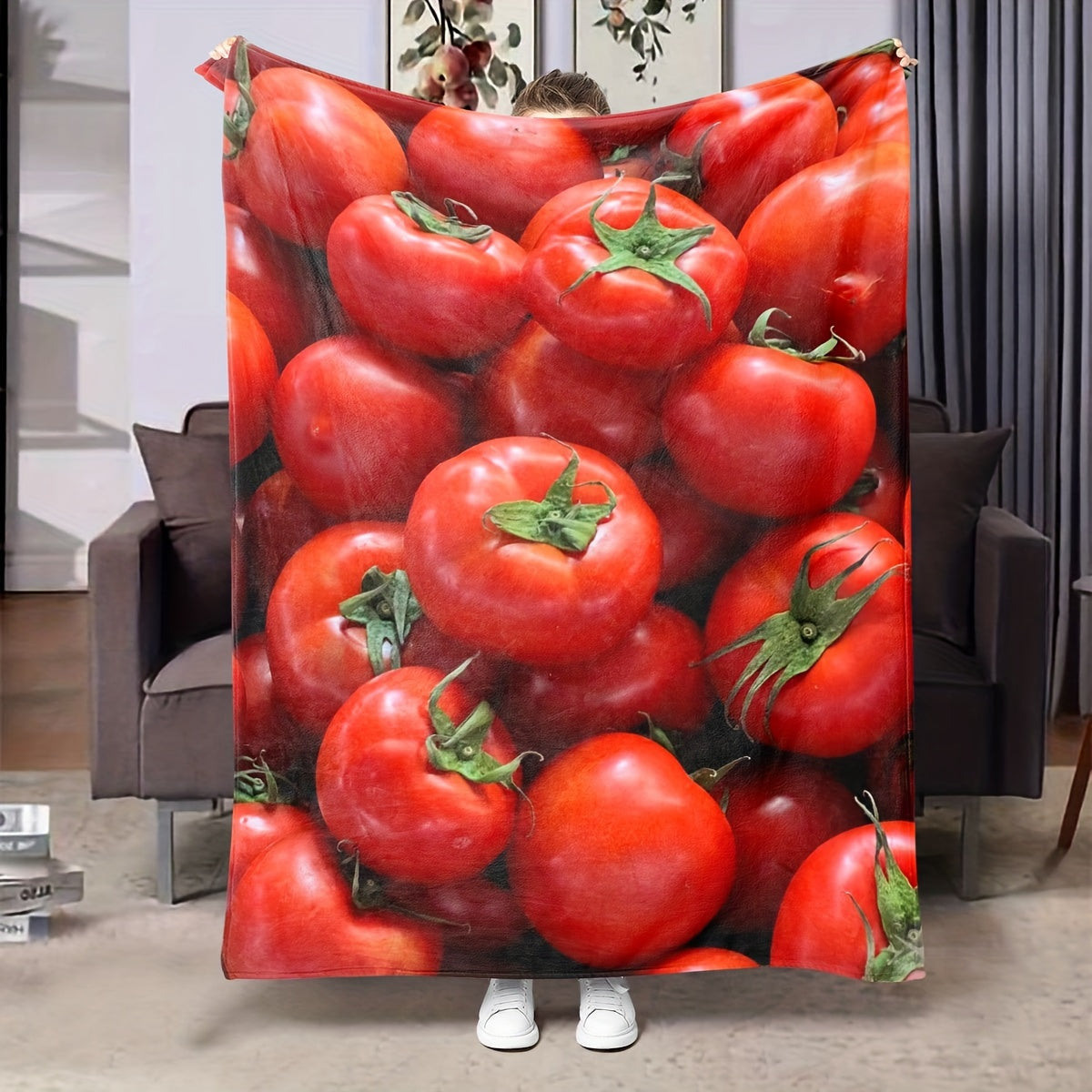 Cozy Tomato Print Flannel Throw Blanket for Couch Bed Travel All-Season Gift