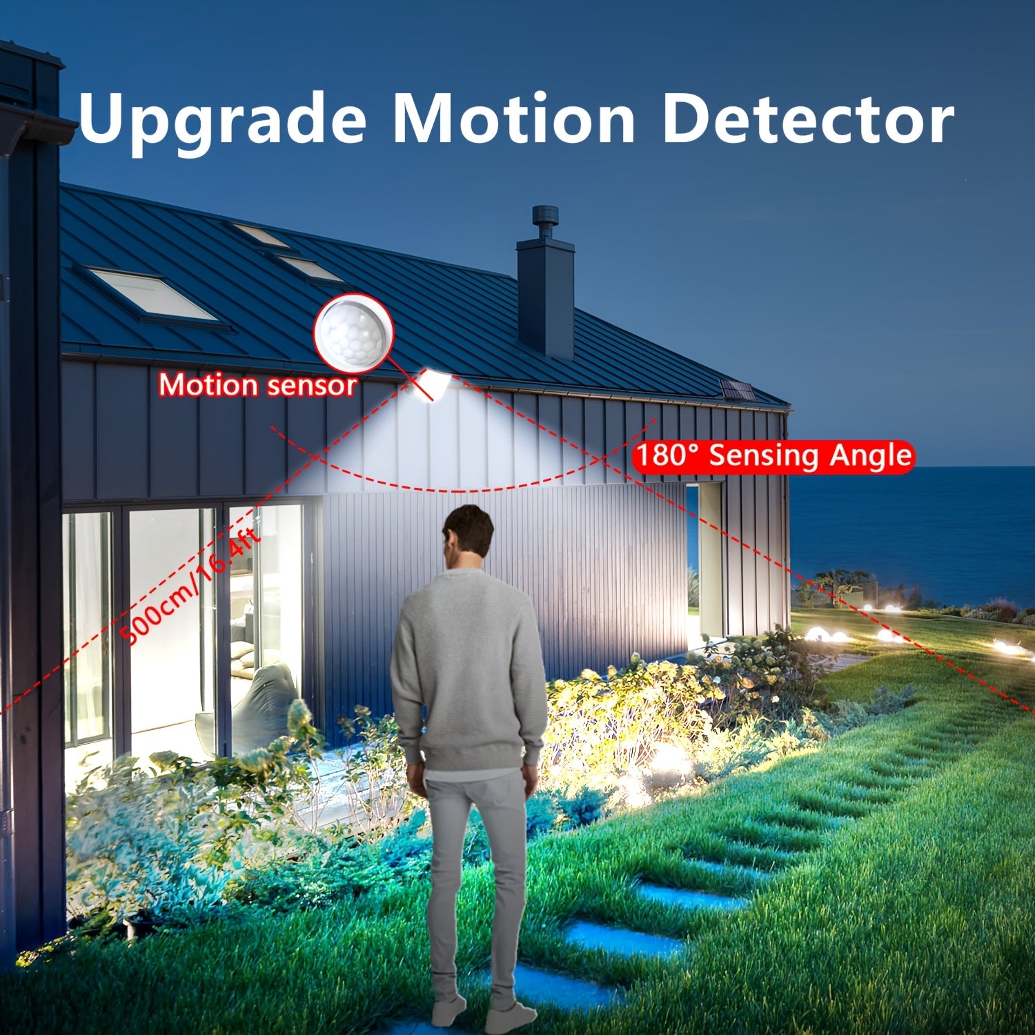 Solar Powered Outdoor Wall Light with Motion Sensor 200 LEDs Remote Control Security Floodlight