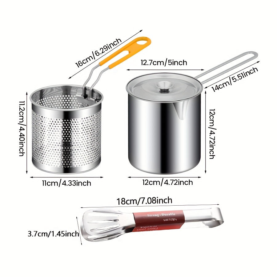 Глубокая фритюрница из нержавеющей стали 1,2 л с крышкой-решеткой, щипцами для домашнего кемпинга