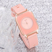 Set de reloj de pulsera de cuarzo con esfera cuadrada y banda de silicona para mujer, con caja de aleación de zinc y diseño de tres piezas