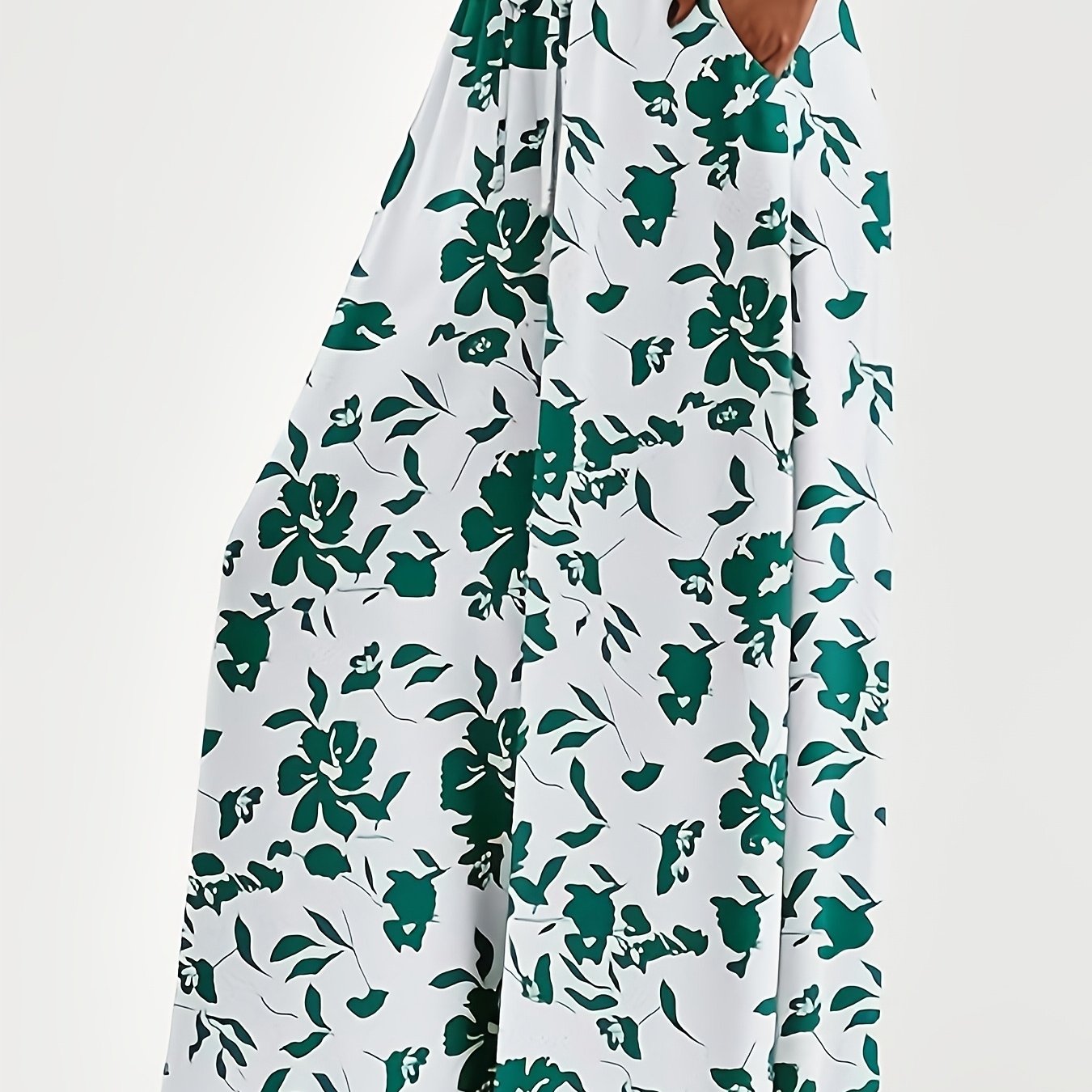 Plus-Size Women's Floral Print Pleated High-Waisted Wide-Leg Casual Beach Trousers