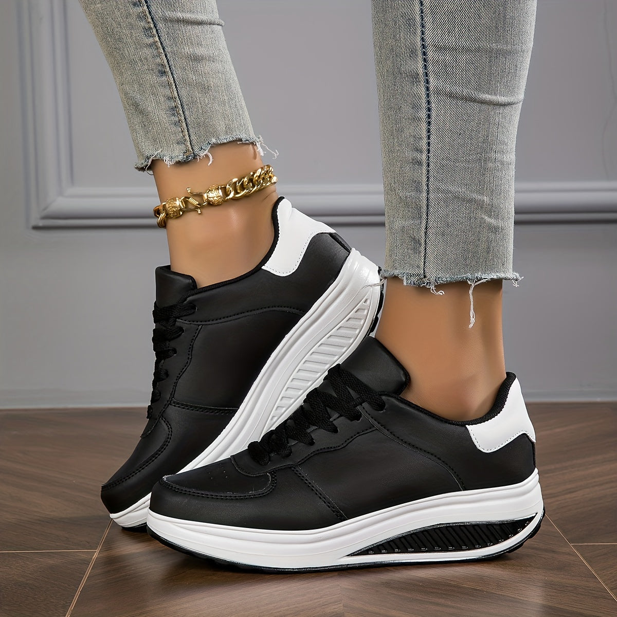 Women's Casual Rocker Sneakers Breathable Non-Slip Brown White Soles