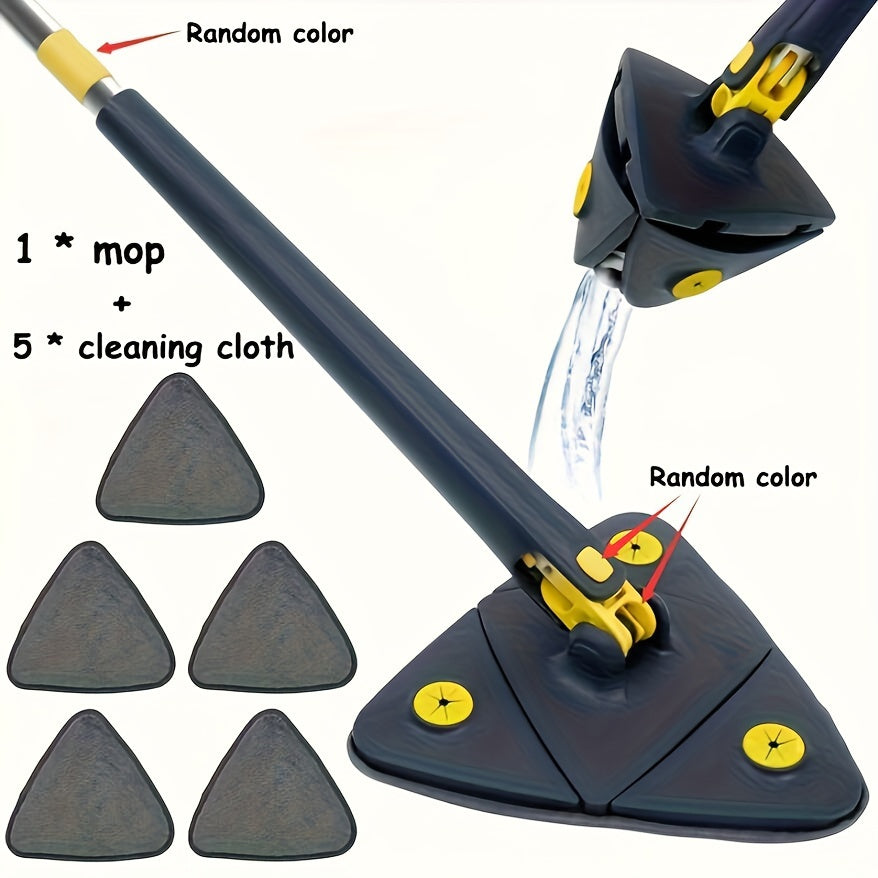 360° Rotating Triangular Mop Set with 5 Reusable Pads for Wet Dry Floor Wall Ceiling Cleaning
