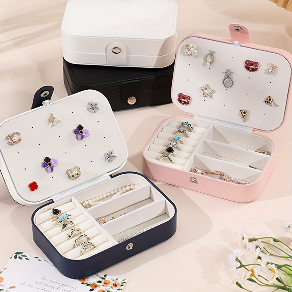 Double-Layered Faux Leather Jewelry Organizer for Earrings Necklaces Rings and Accessories