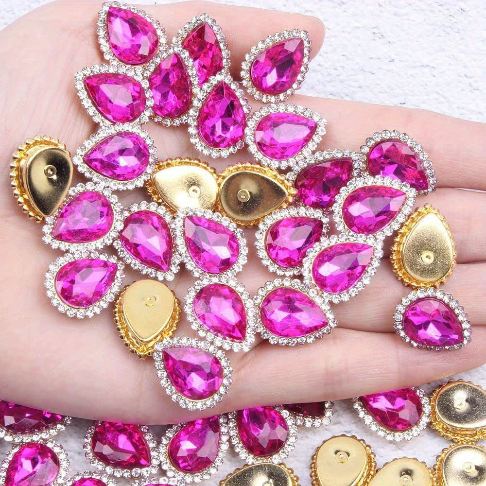 30 Pieces Tear Drop Acrylic Rhinestone Metal Embellishments for DIY Crafts Wedding Dress Accessories