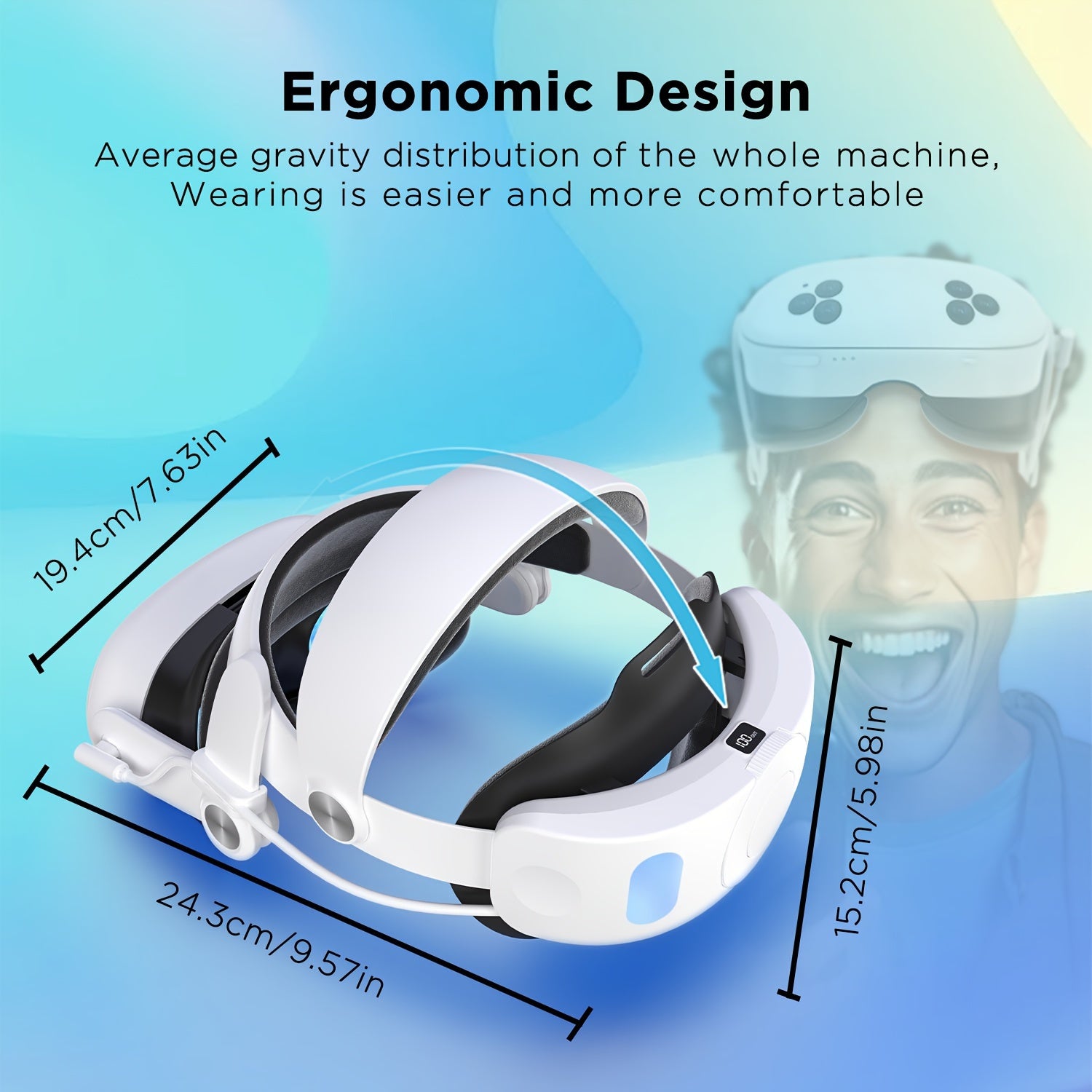 Adjustable VR Head Strap with 10000mAh Battery for Meta Quest 3S with RGB Lighting