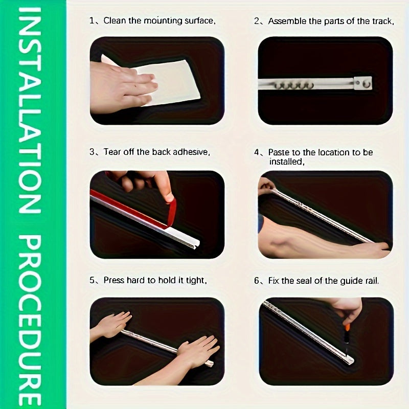 Self-Adhesive Curtain Track Set 1m 1.4m 2m with Rollers and Stoppers for Windows and Doors
