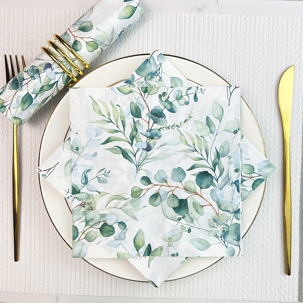 Qayta ishlatiladigan salfetka to'plami, Eucalyptus bargi bosimi, 20, 40, 60 ta, 2-qavatli, 33 sm