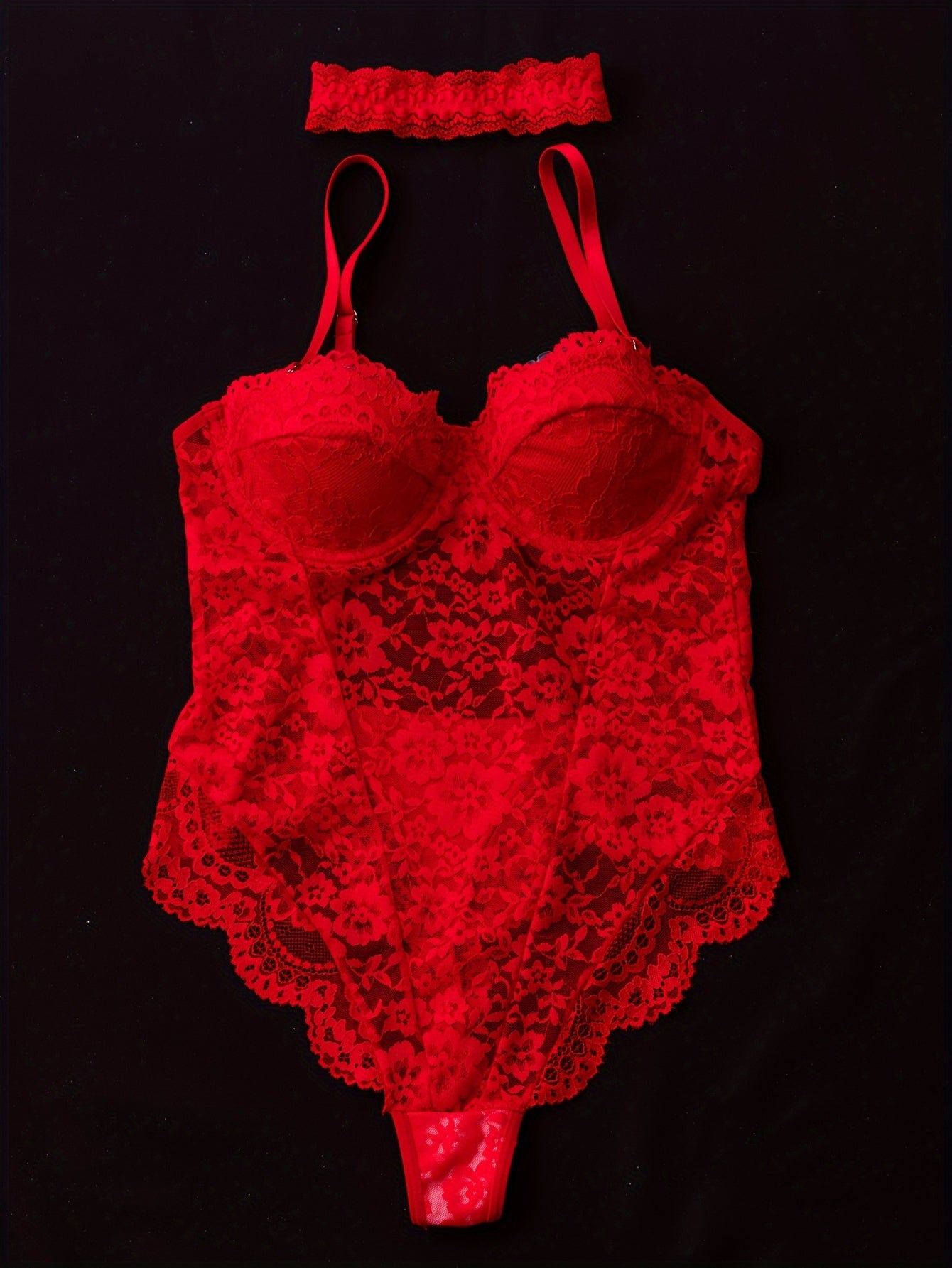 Women's Lace Teddy with Cut-Out Back and Thong Bodysuit Lingerie