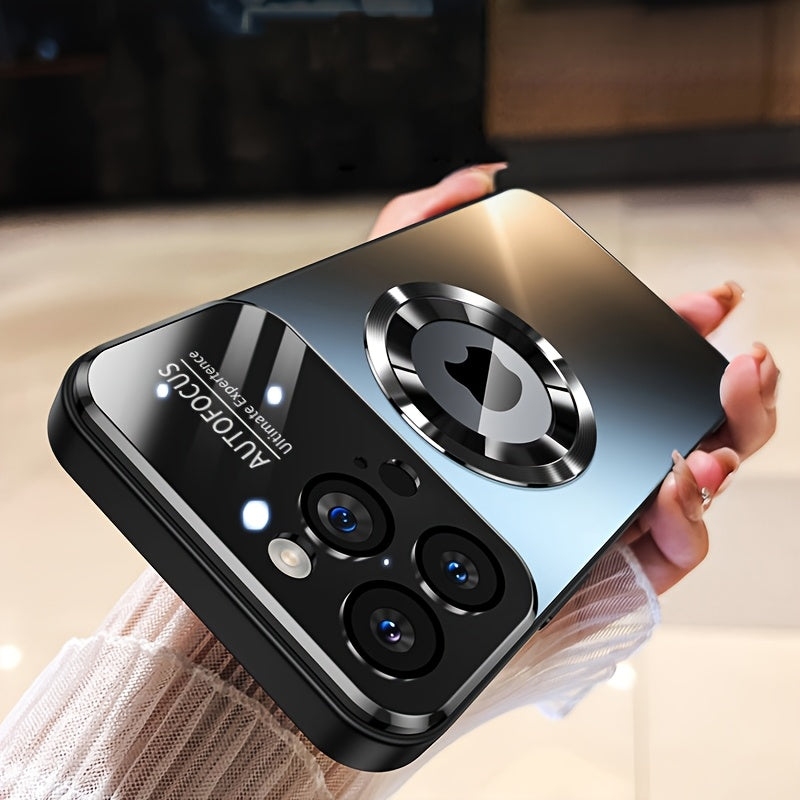 Luxury Glass Phone Case for iPhone 15 Pro Max with Camera Lens Protection Wireless Charging Drop-Proof Ultra-Thin