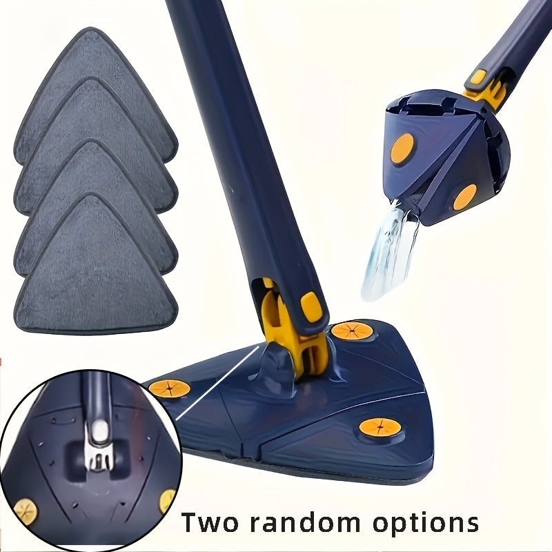 Triangle Spin Mop with Built-In Scraper Compact Blue Yellow Ergonomic