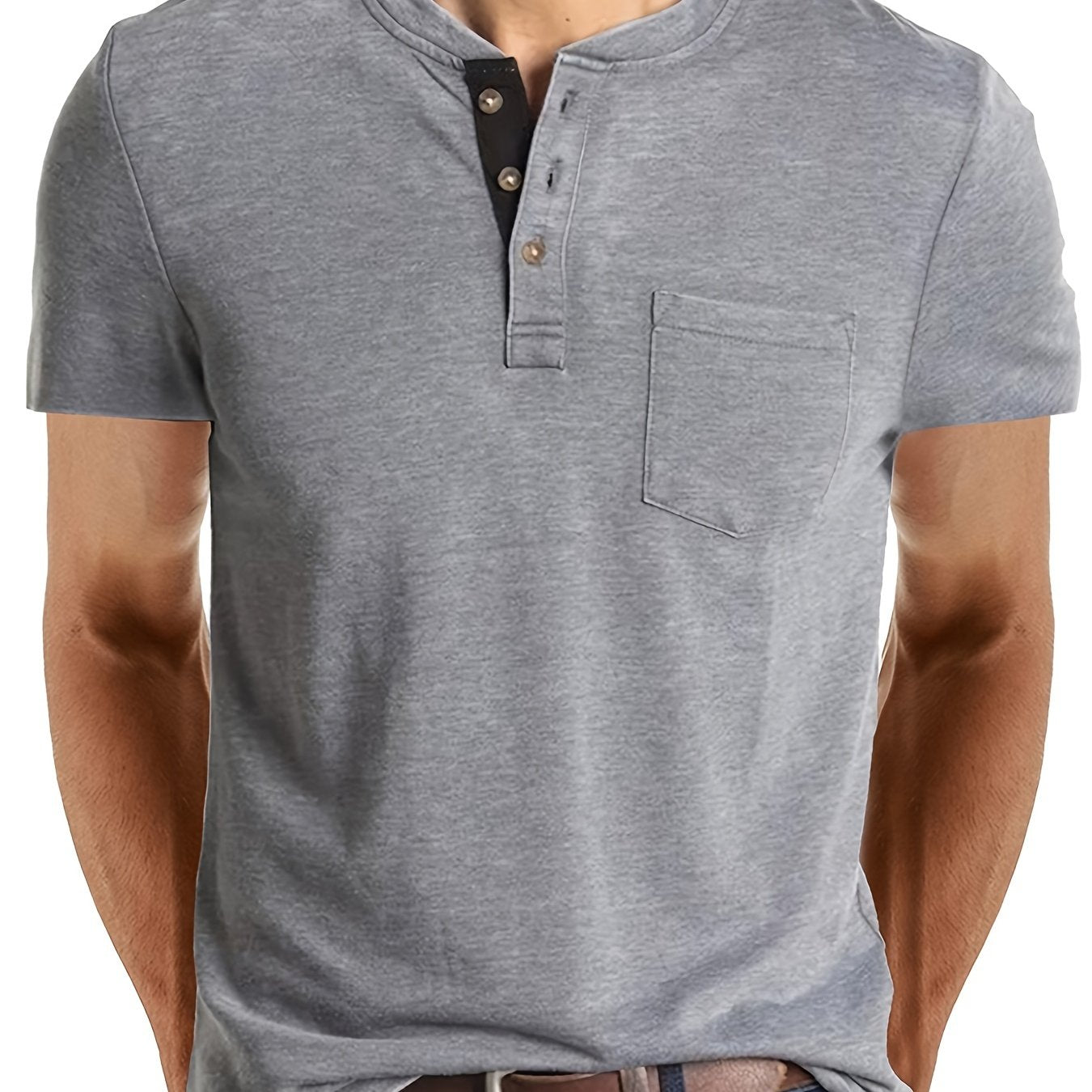 Camiseta de manga corta para hombre de talla grande en poliéster con bloques de color y cuello redondo