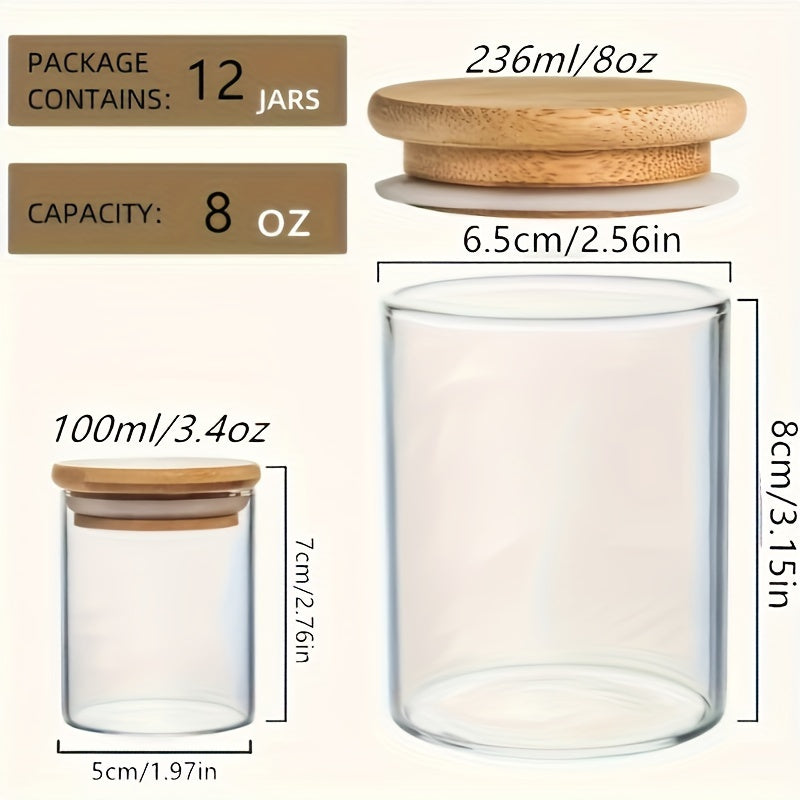 12-Piece Glass Storage Jars with Bamboo Lids Airtight Reusable Kitchen Organizer