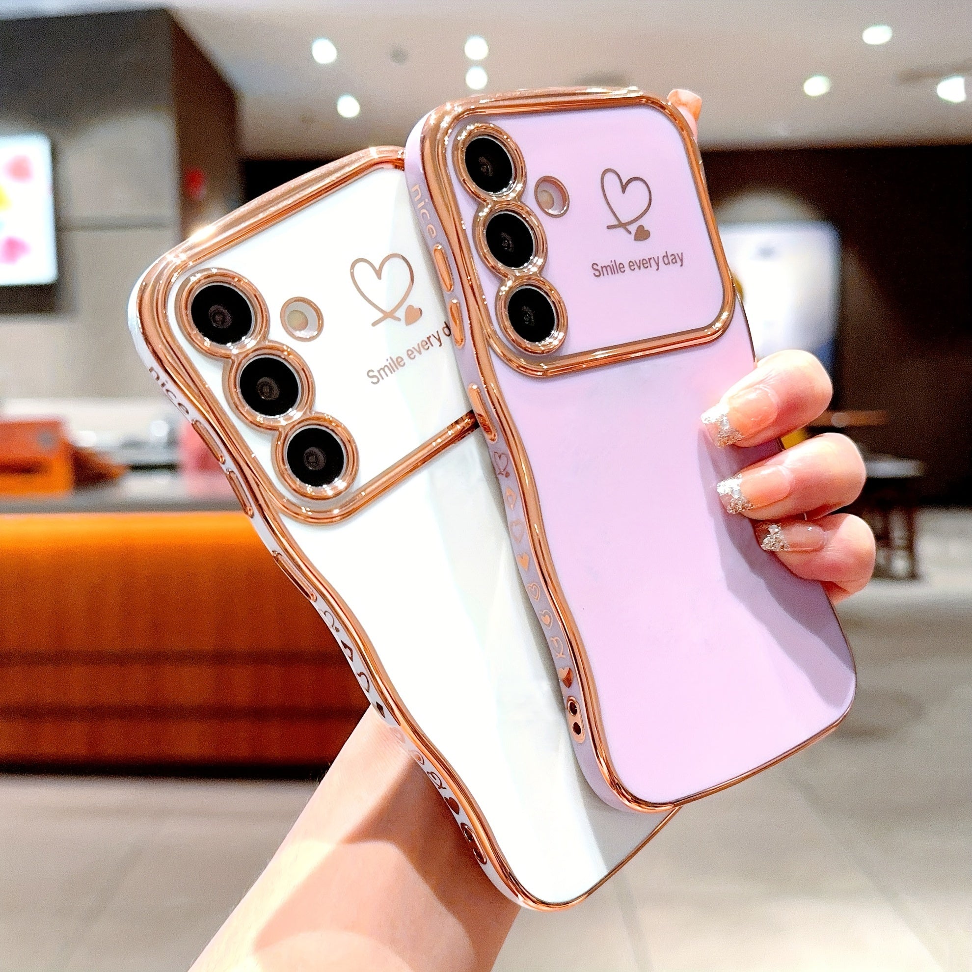 Wave-Shaped Double Heart Electroplated Phone Case for Samsung Galaxy A16 A15 A55 A35 A14 A54