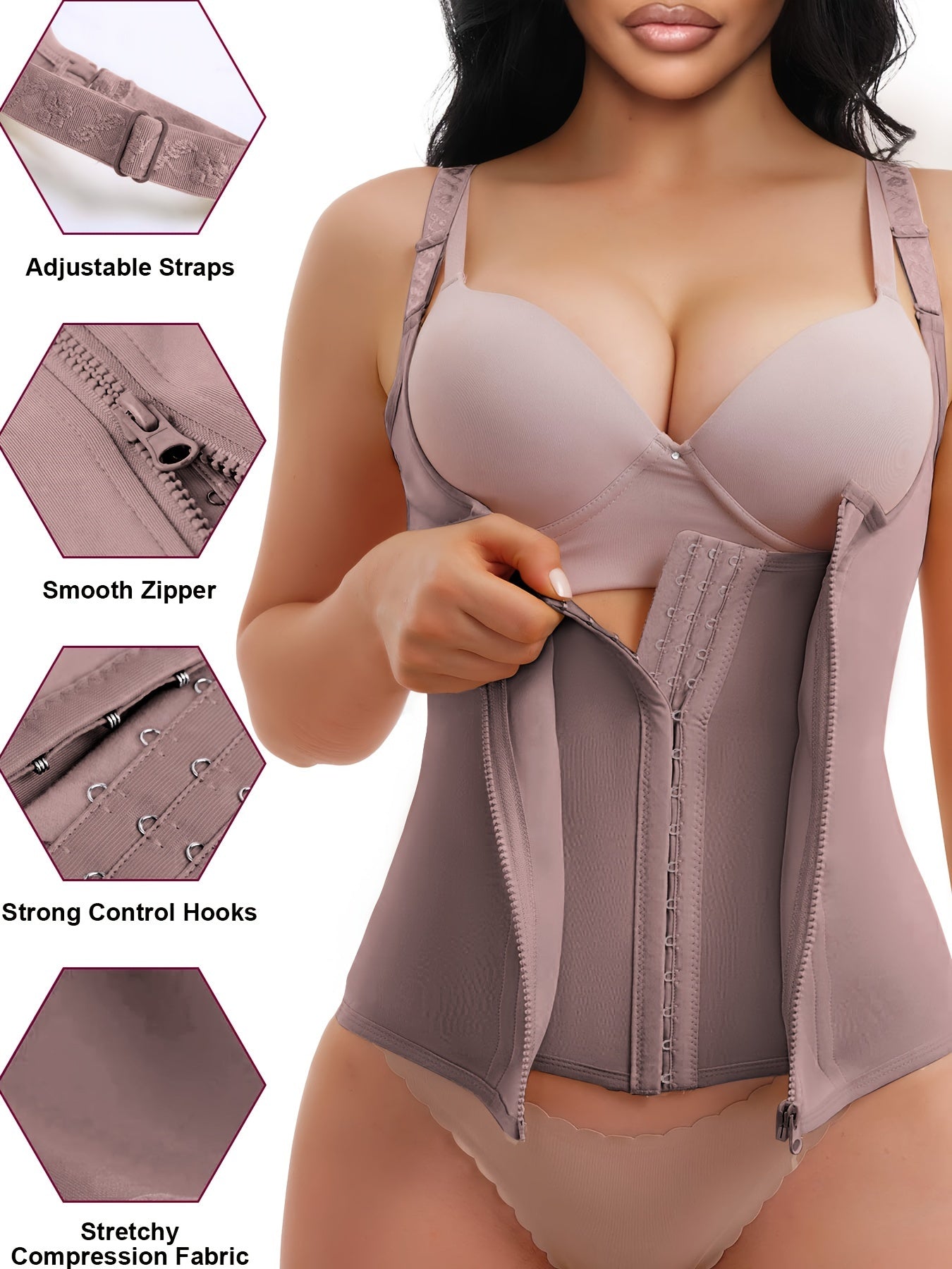 Women's Black Zipper Shaping Cami Top Tummy Control Waist Trainer