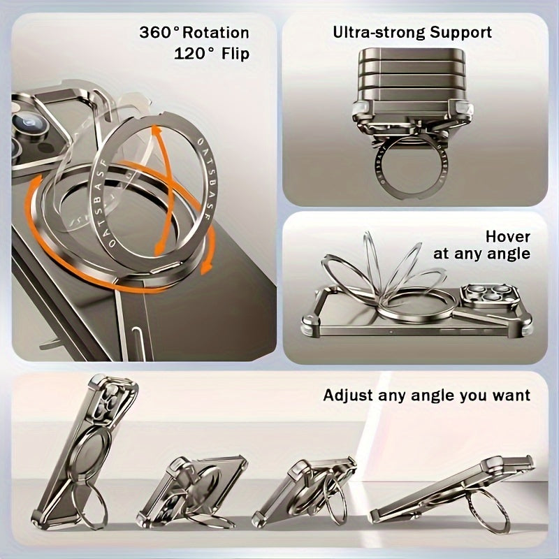 Aviation Aluminum Gold Phone Case for iPhone 13-16 Wireless Charging Magnetic Stand Durable Lightweight