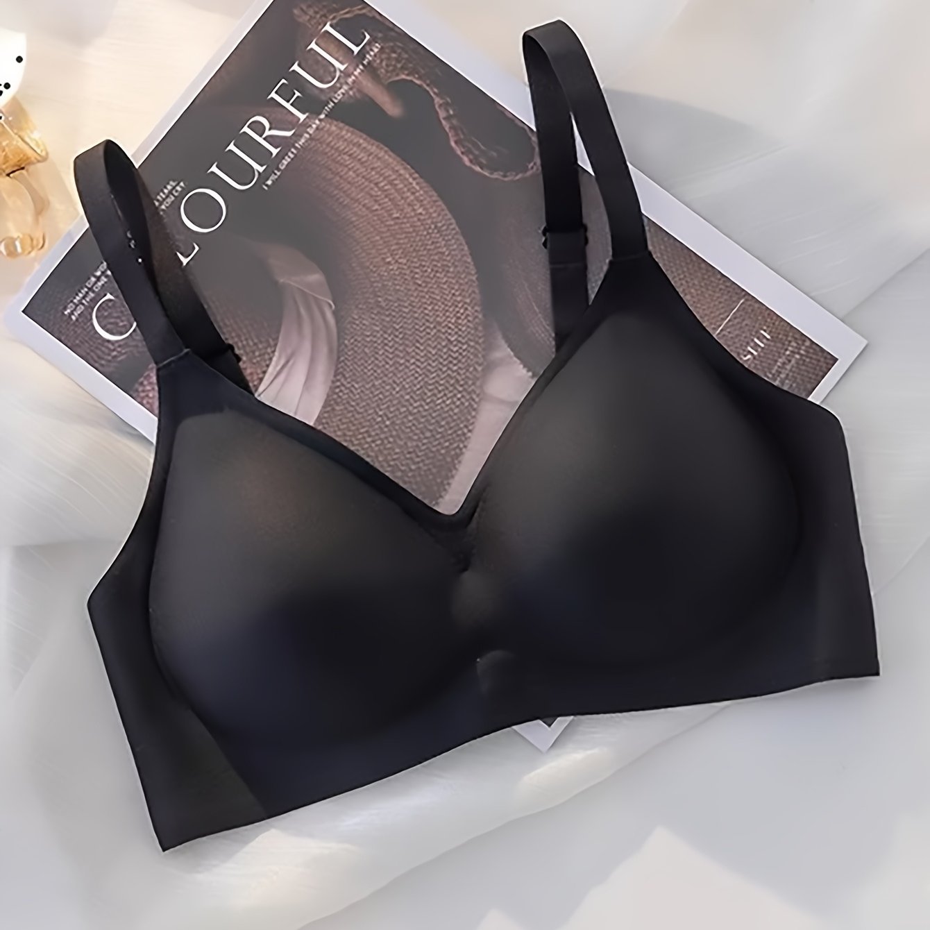 Women's Seamless Push-Up Bra with Support Cups Beige Adjustable Straps