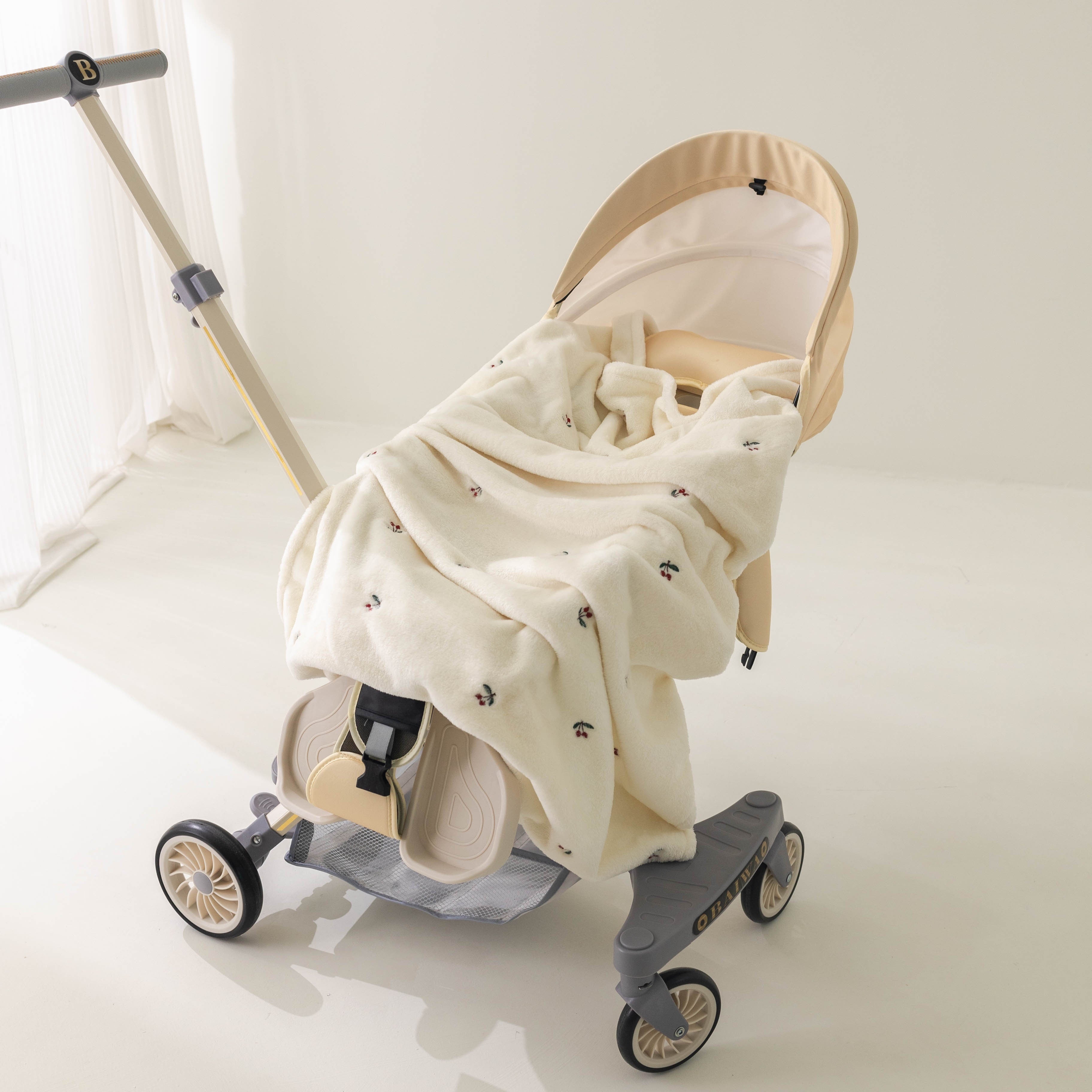 Beige Embroidered Blanket Throw for Warmth and Comfort Versatile Travel Stroller Cover