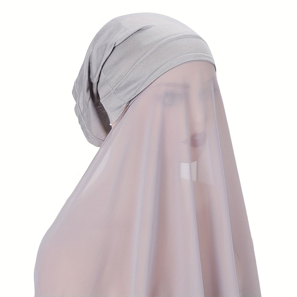 Solid Color Chiffon Instant Hijab Hooded Headscarf Set for Ramadan