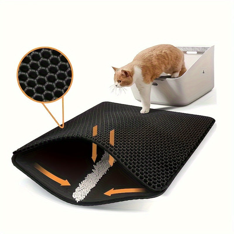 Double Layer EVA Cat Litter Mat with Honeycomb Design Non-Slip Washable Traps Litter and Waste