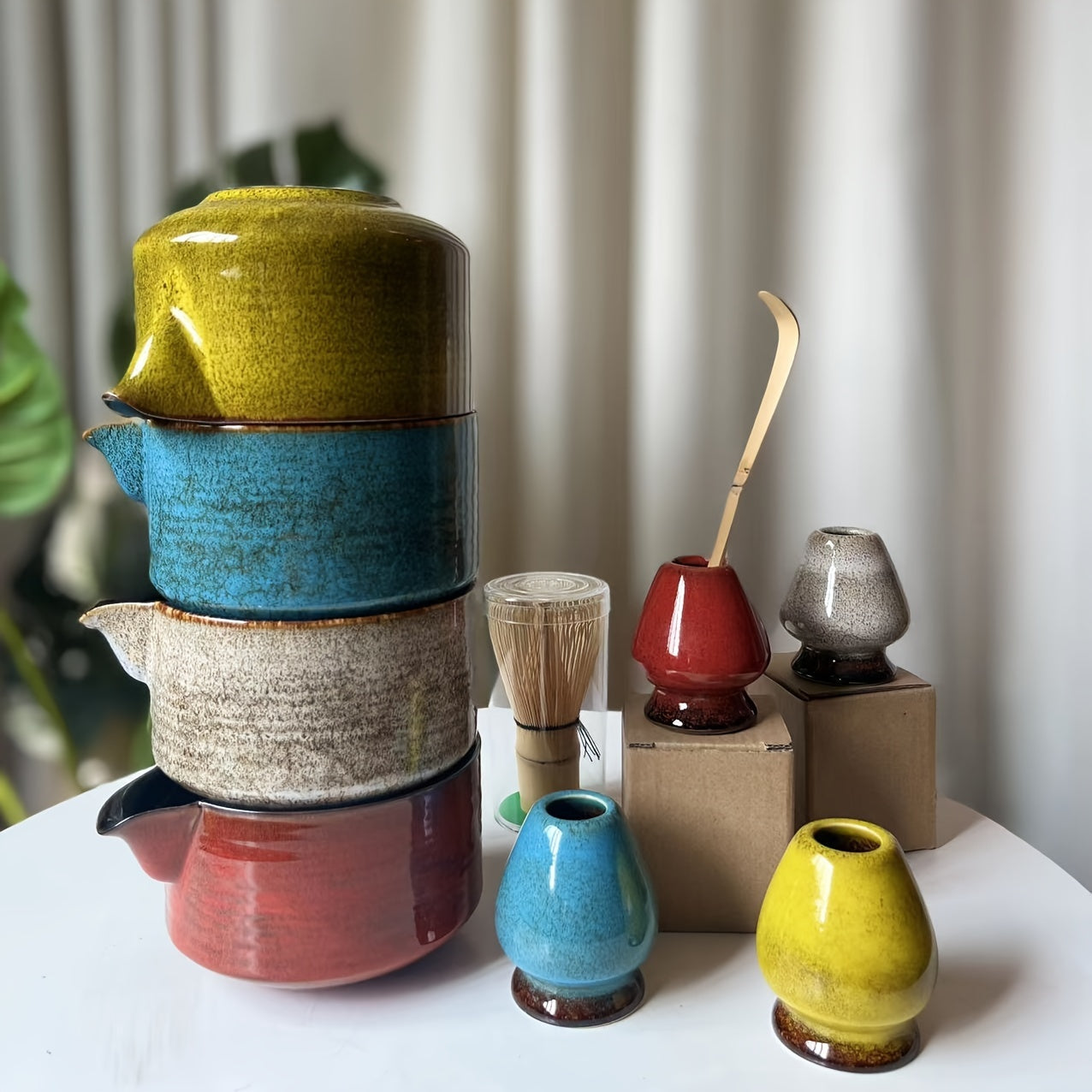 Matcha Tea Ceremony Set with Bamboo Whisk Scoop Stand for Home or Restaurant Use