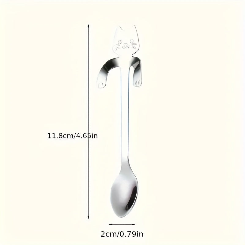 6-Piece Stainless Steel Cat Design Spoon Set Dishwasher Safe for Kitchen and Parties