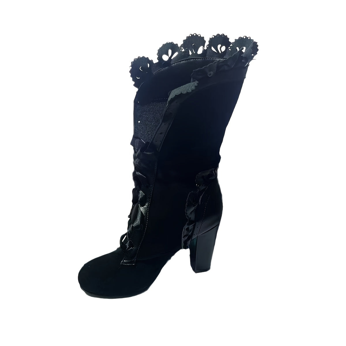 Women's Ruffle Lace Ankle Boots Waterproof Leather Stylish Footwear